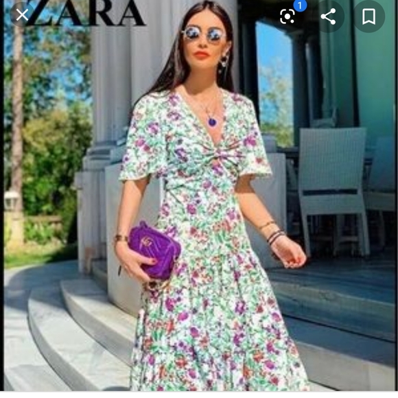 Zara Floral Print Pleated Aline Midi 